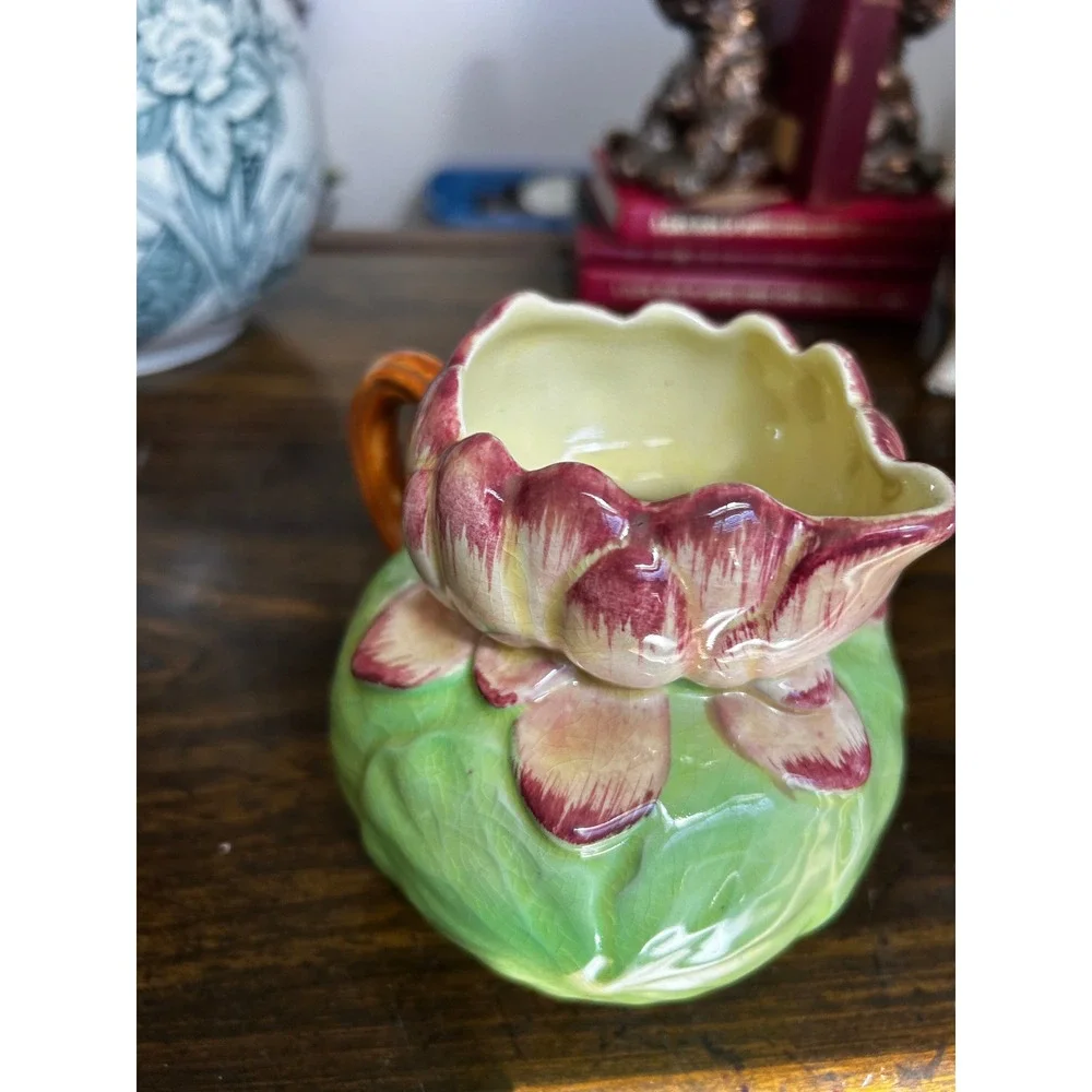 Shorter & Son Staffordshire Hand Painted Flower Cabbage Leaf Creamer England